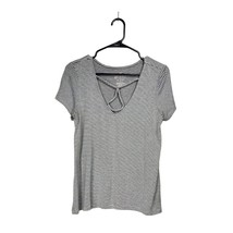 American Eagle Soft &amp; Sexy Shirt Womens Medium Gray Striped Short Sleeve... - £13.20 GBP