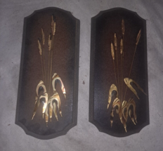 Vintage Copper Brass Cattail Wheat Sculpture Wall Plaques Mid Century Modern MCM - £33.07 GBP