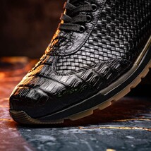 calfskin and genuine caiman crocodile fashion sneaker Roma Black image 11