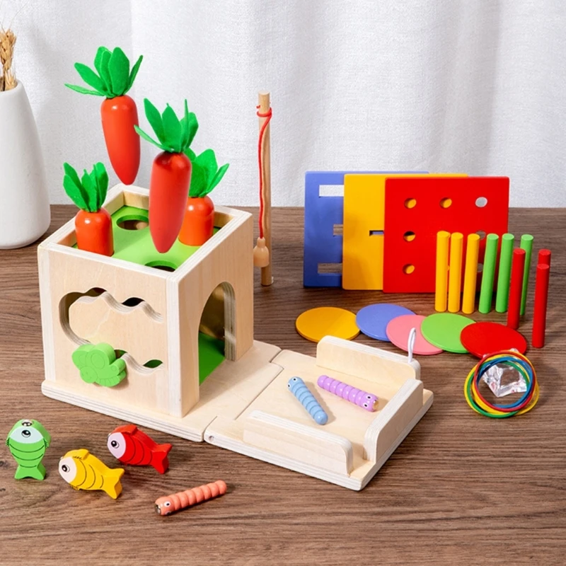 8-in-1 Baby Montessori Toy Wooden Box Color Cognitive Fishing Game Toy Education - £22.39 GBP