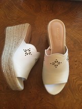 Kate Spade Tenley Espadrille Wedge Leather Sandals White Sz 8.5  NEW - £110.79 GBP