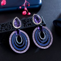 Multi layer big round blue cz zirconia long drop luxury earrings for women unique fancy thumb200