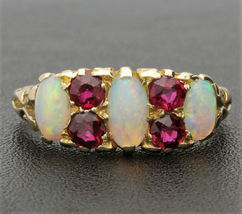 Edwardian Fire Opal &amp; Ruby Gallery Engagement Ring 18k Yellow Gold Over 2.85Ct - £89.08 GBP