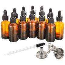 12 pcs 1 oz Amber Dropper Bottles w/ 3 Stainless Steel Funnels 1 Long Gl... - $27.97