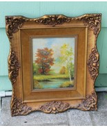 VTG Oil Painting Fall Still Life Trees Water Signed Original Ornate Wood... - €110,43 EUR