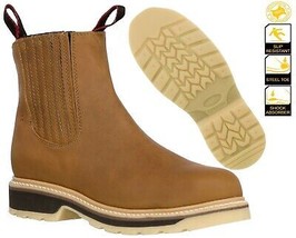 Mens Soft Toe Work Boots Leather Pull On Shock Absorbing Slip Resistant Honey - £50.98 GBP