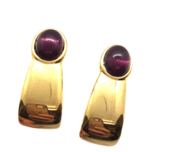 Vintage Napier Earrings purple retro Cabochon Gold Tone pierced post - £11.66 GBP