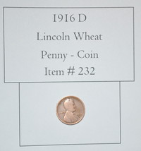 1916 D – Lincoln Penny, # 232, pennies, vintage money, vintage coins, rare coins - £10.66 GBP