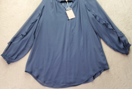 LC Lauren Conrad Blouse Top Women Large Blue Polyester Lined Ruffle Button Front - £18.09 GBP
