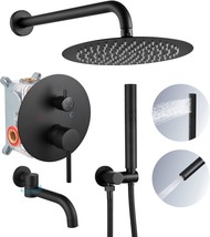 Shower System By Airuida In Matte Black With Tub Spout, 10-Inch Round Rainfall - £169.65 GBP