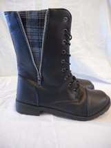 Women&#39;s Rue 21 Side Zip Plaid Front Lace Boots Size Medium 7/8 Black  NEW - £21.34 GBP