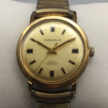 Vintage Bulova Caravelle Watch Men 33mm Gold Tone Stretch Band Manual Wind 1974 - £91.60 GBP