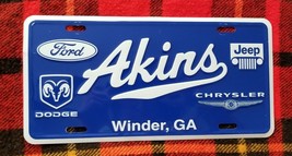 Akins (Winder, GA) Ford-Dodge-Jeep-Chrysler Dealership License Plate - £7.80 GBP