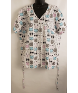 Wear for Care Scrub Top V-Neck Cats Multi-Color Pockets Ties Size 2X - £7.00 GBP