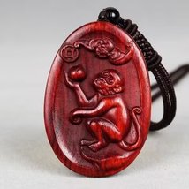 Monkey Chinese Zodiac Rosewood Pendant Hand Carved Amulet Gift 5cm Height - $27.38 CAD