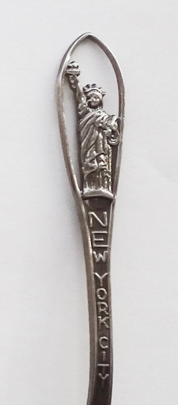 Collector Souvenir Spoon USA New York Statue of Liberty Cut Out Handle - $3.99