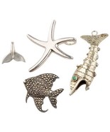 STERLING SILVER SEA CREATURES PENDANTS &amp; BROOCH, STARFISH, WHALE TAIL, T... - $124.73