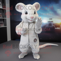 White Dormouse mascot costume character dressed with a Sweater and Gloves - $1,209.00