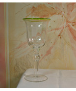 Wine Glass w Light Green Rim, Hand blown Green glass stemware, goblet, g... - $16.99