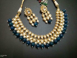 Indian Ethnic Kundan Gold Plated Pendant Necklace Earring tika Jewelry Set 26 - £28.34 GBP
