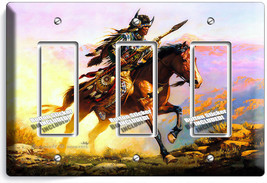 American Indian Chief Warrior On Horse Triple Gfci Light Switch Plate Room Decor - £12.88 GBP