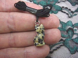 (an-cat-4) KITTY CAT White black spotted gem carving Pendant NECKLACE FI... - $7.70