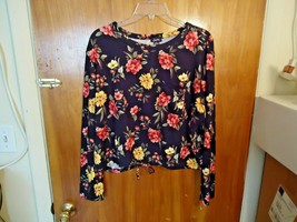 Justify Size XL Black Multi Color Floral Long Sleeve Drawstring Top &quot; BE... - £13.24 GBP