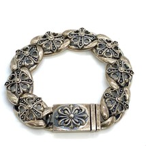 Vtg Sign Sterling Silver Gothic Rider Repousse Cross Pattern Link Bracel... - £295.87 GBP