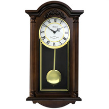 Bedford Clock Collection Noah 22 Inch Chestnut Wood Chiming Pendulum Wall Clock - $162.73
