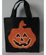 Halloween Trick or Treat Black Felt Bag Orange Pumpkin Face 7 3/4&quot; x 8&quot; - $8.12 CAD