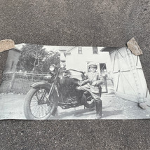 Vintage 19&quot; x 33&quot; Heavy Cardstock Black &amp; White Poster Boy &amp; Motorcycle - £30.99 GBP