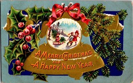 Holiday Postcard A Merry Christmas and Happy New Year Embossed Bell Seri... - $7.99