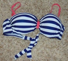 Womens Bikini Swimsuit SO Blue White Pink Striped Padded Swim Top-sz XL - £15.64 GBP