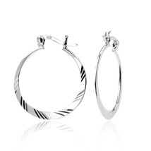 Sterling Silver Diamond Cut Hoop Earrings - £19.53 GBP