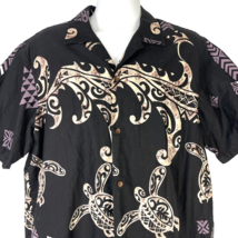 Turtles Tapa Tribal Print Black RJC Hawaiian Shirt size XL Mens 52x31 Cotton USA - £34.88 GBP