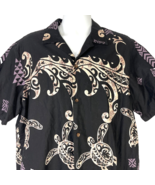 Turtles Tapa Tribal Print Black RJC Hawaiian Shirt size XL Mens 52x31 Co... - £34.03 GBP