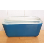HTF Pyrex Refrigerator Dish Loaf Pan 0502 Turquoise Blue Milk Glass Clea... - £22.04 GBP