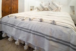 Light Gray handmade moroccan blanket, Berber blanket, woven blanket, Throw blank - £117.72 GBP