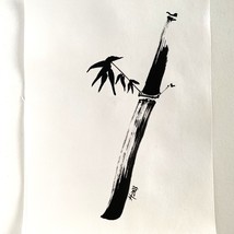 Lone Bamboo Original Painting Ink on Rice Paper Matted 11x14in Frame Ready - £78.21 GBP