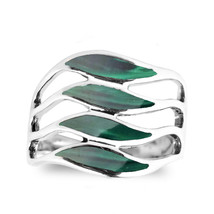 Amazing Waves of Color Green Malachite Inlay Sterling Silver Ring - 9 - £17.84 GBP