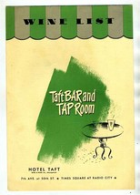 Taft Hotel Bar and Tap Room Menu Times Square at Radio City New York 1950&#39;s - £30.54 GBP