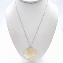 Carved Mother of Pearl Flower Pendant Necklace, Vintage Floral on Delicate Sterl - £44.90 GBP