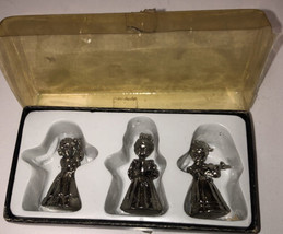 Small Silver Girls Playing Instruments Figures Vintage Made In Taiwan Set Of 3 - £5.26 GBP