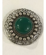 VINTAGE BROOCH. SILVER AND Green  STONE. TAXCO (MEXICO). 50&#39;s Signed JF - £66.44 GBP