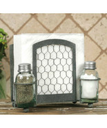 Chicken wire Salt and Pepper caddy with Shakers in distressed metal - $43.76 CAD