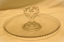 Candlewick Clear Heart Handle Serving Platter Beaded Rim Imperial Glass Ohio - £35.56 GBP