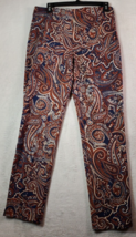 Chico&#39;s Pants Women Size 4 Brown Paisley Pockets Casual Flat Front Elastic Waist - £18.30 GBP