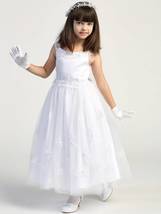 Girls White First Communion Dress w/ Satin Bodice (711) - $193.15