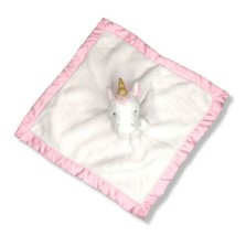 Carter&#39;s White Unicorn Plush Security Blanket Lovey Pink Satin Trim Lovey 13&quot; - £10.31 GBP