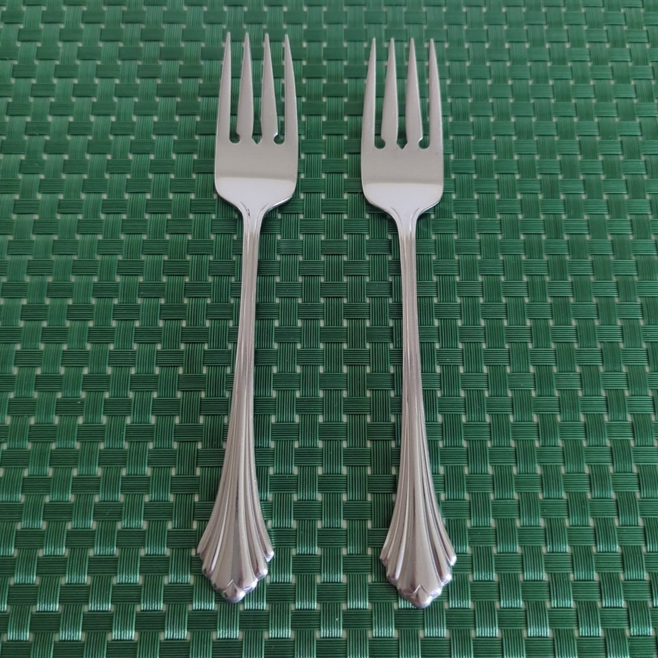 Oneida BANCROFT Salad Forks Lot Set of 2 Stainless Flatware USA Flared Tip - $5.99